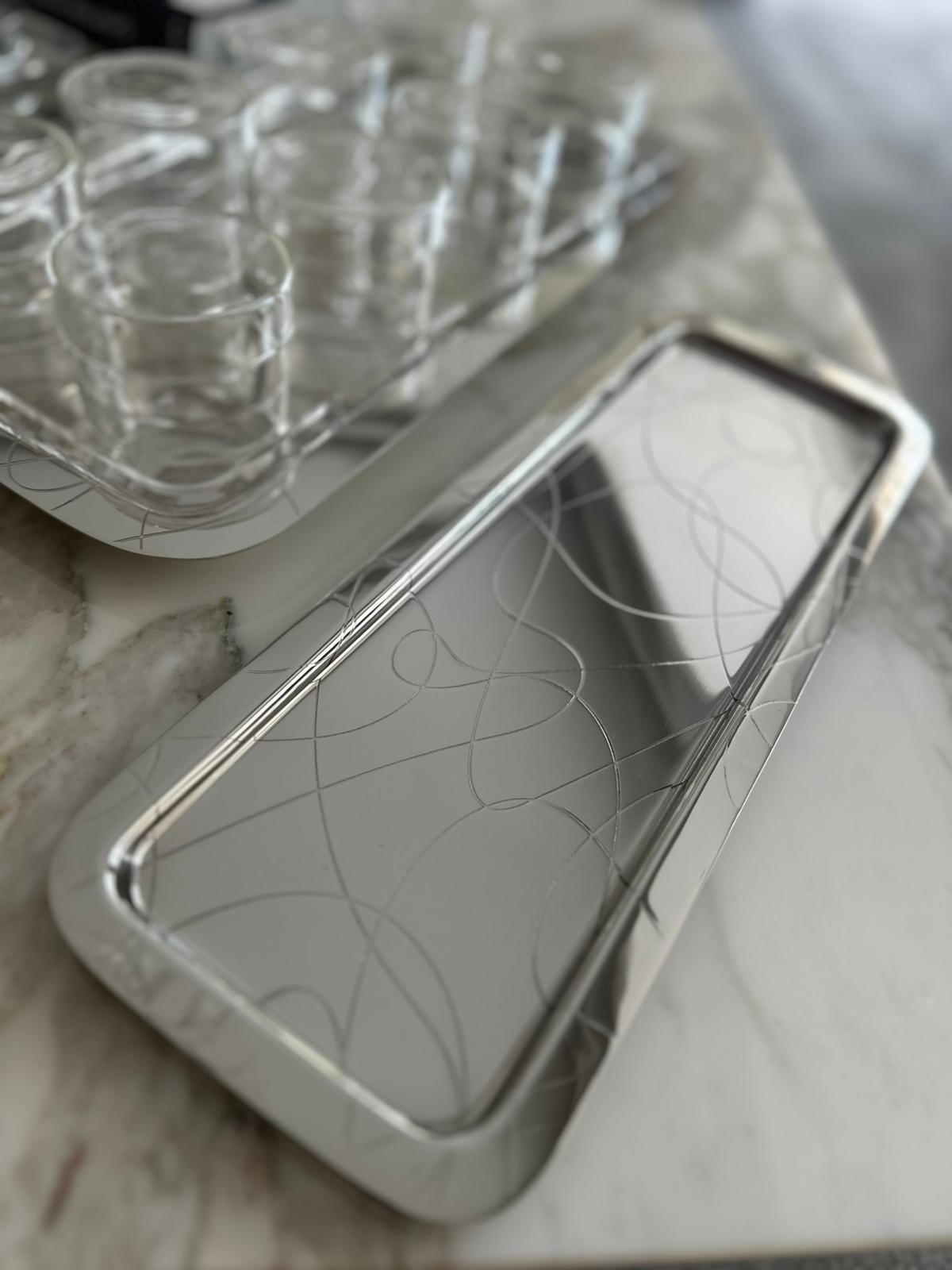 Abstract RECTANGULAR NARROW Tray WITH ACRYLIC INSERET (35X13.5) cm -صينية مستطيلة نحيفه مع قاعده اكريلك للحمايه (35 × 13.5) سم