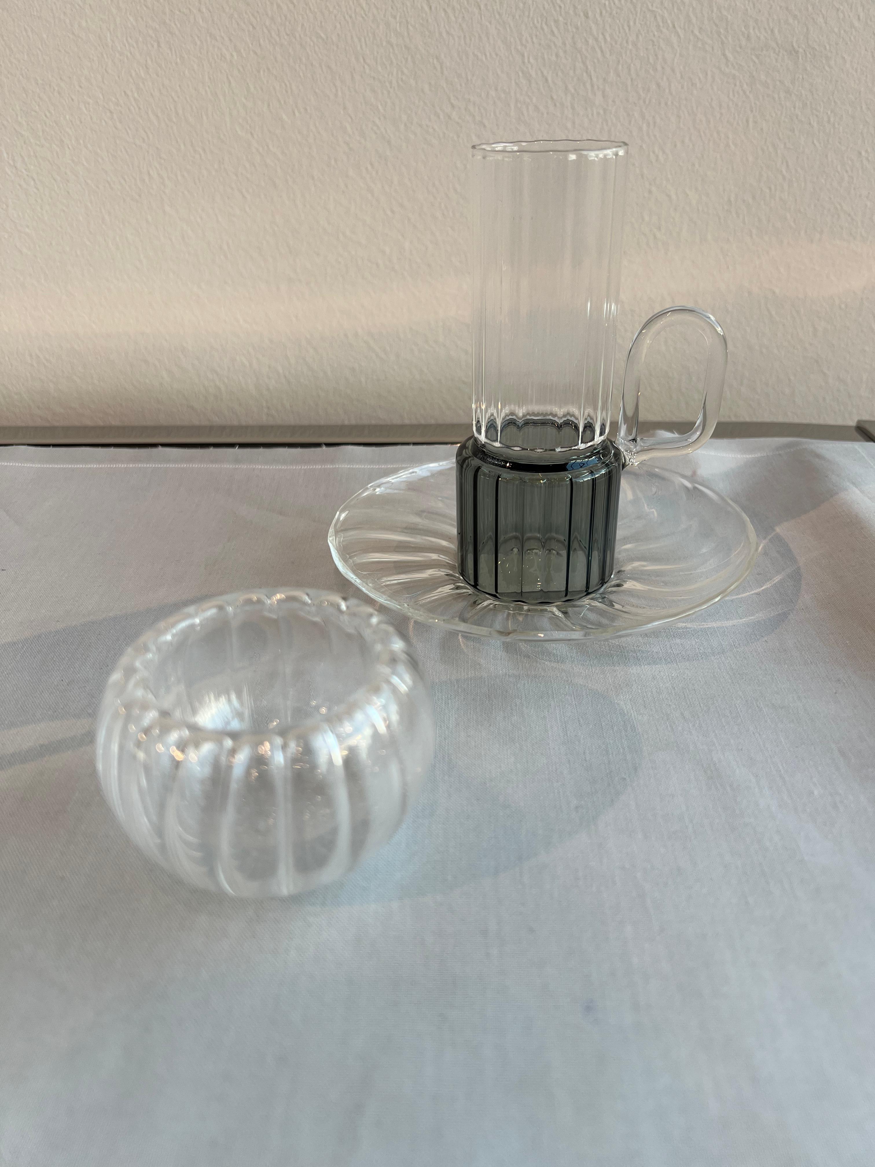 DOUBLE TEA GLASS & GAHWA CUP SET GRAY