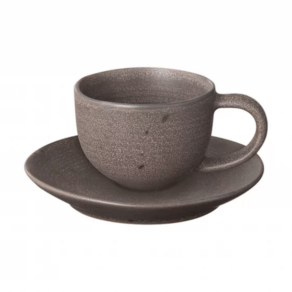KUMI Stoneware Espresso Cups W/ Saucers, Espresso Color - طقم كوبين إسبرسو مع صحن, لون بني