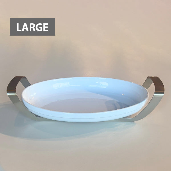 Matt Gold Oval Dish with holder Large - طبق بيضاوي مع حامل ذهبي/كبير