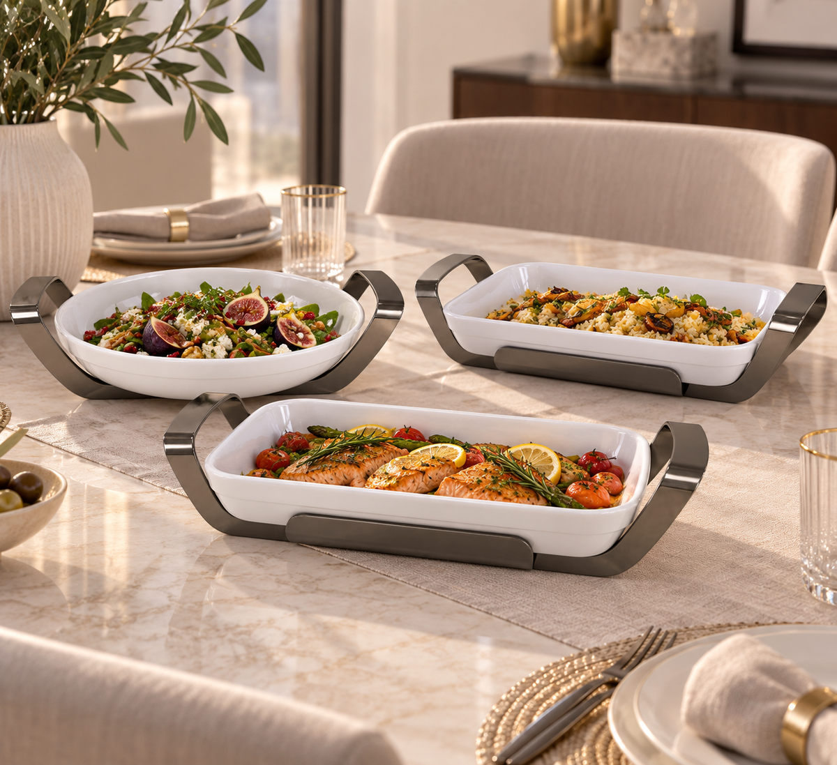 Shiny Black Oval Dish with holder medium - طبق بيضاوي مع حامل أسود لامع/متوسط