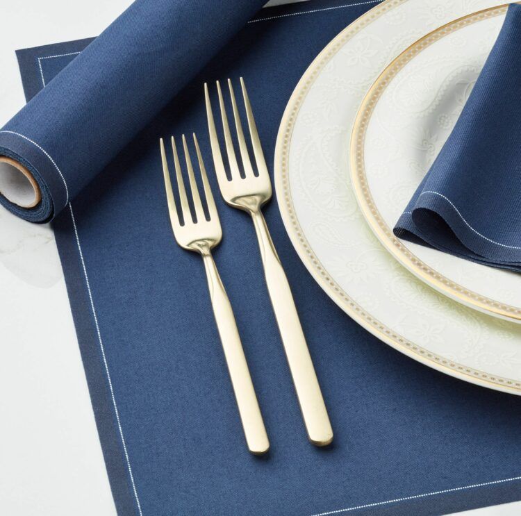 Petrol blue Placemat 48x32 100% Cotton,Rolls 12 - رول مفارش أطباق قطنية، 48 × 32 سم، كحلي