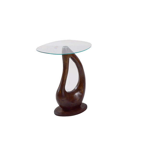 Wooden & Glass Table  41x37x52cm, Walnut Color طاولة جانبة من الزجاج والخشب 41x37x52سم لون بني