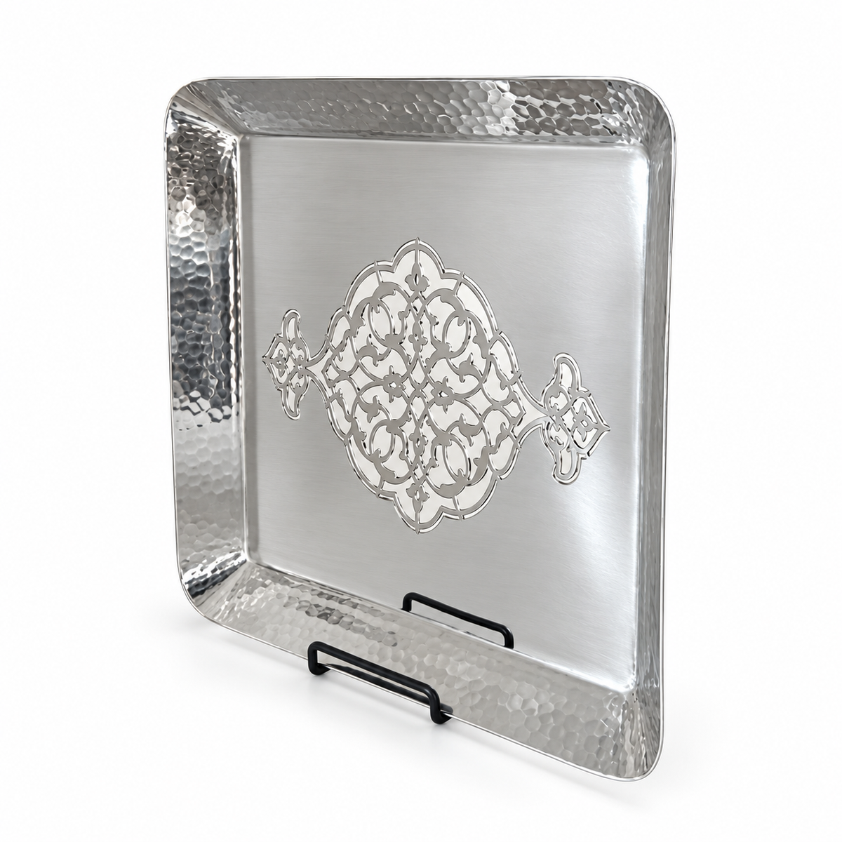 Square Metal Tray With Arabesques Pattern - صينية معدنية مربعة بنمط الأرابيسك