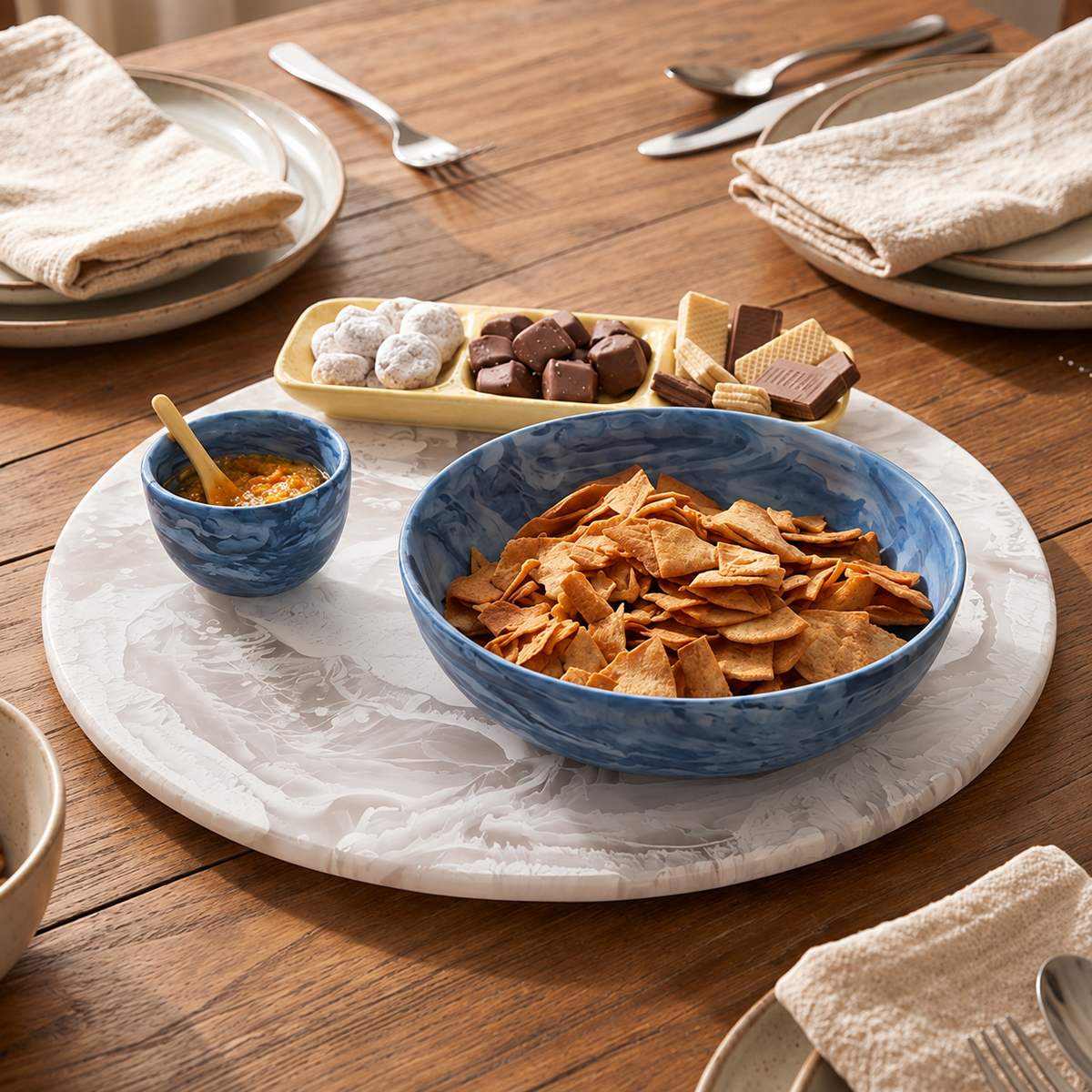 Lazy Susan , White - صينية تقديم دوارة كبيرة , أبيض
