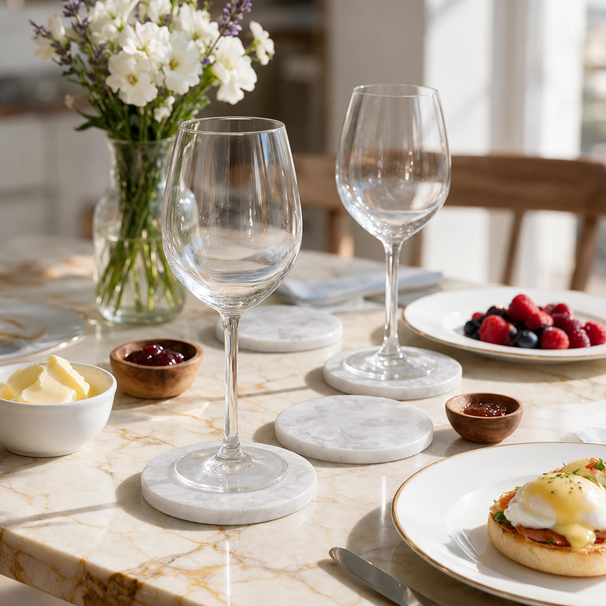 Dinnerware Coasters- Set of 4 , White - طقم قواعد سفرة 4 قطع - أبيض