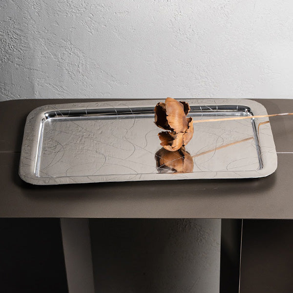 Abstract RECTANGULAR NARROW Tray WITH ACRYLIC INSERET (35X13.5) cm -صينية مستطيلة نحيفه مع قاعده اكريلك للحمايه (35 × 13.5) سم