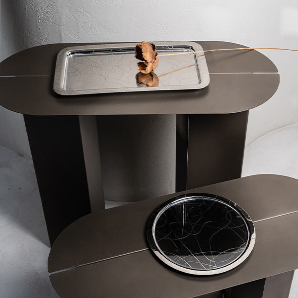 Abstract RECTANGULAR NARROW Tray WITH ACRYLIC INSERET (35X13.5) cm -صينية مستطيلة نحيفه مع قاعده اكريلك للحمايه (35 × 13.5) سم