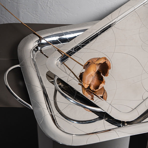 Abstract Rect Tray with Handle -Large (47x29.5) CM -  سم (47x29.5) صينية مستطيلة بمقبض - كبيرة