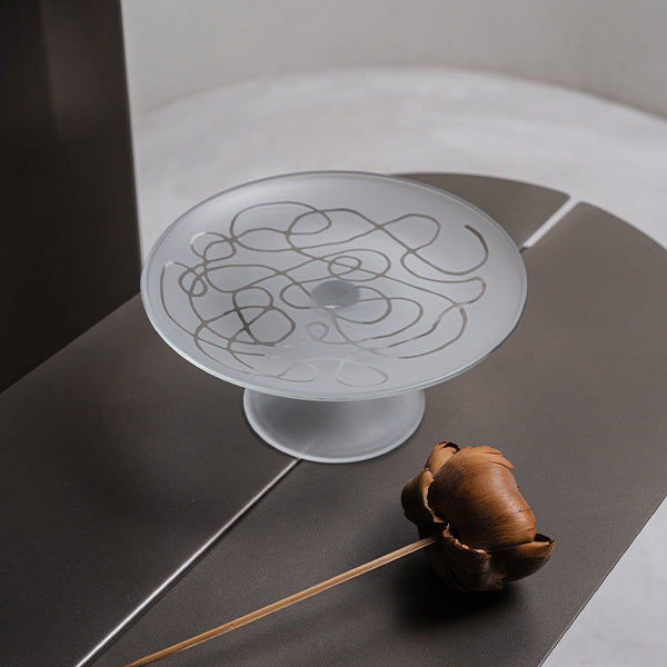 Abstract Cake Stand  W Glazed Satin 22CM - طبق تقديم بنقشة Abstract قاعدة 22سم