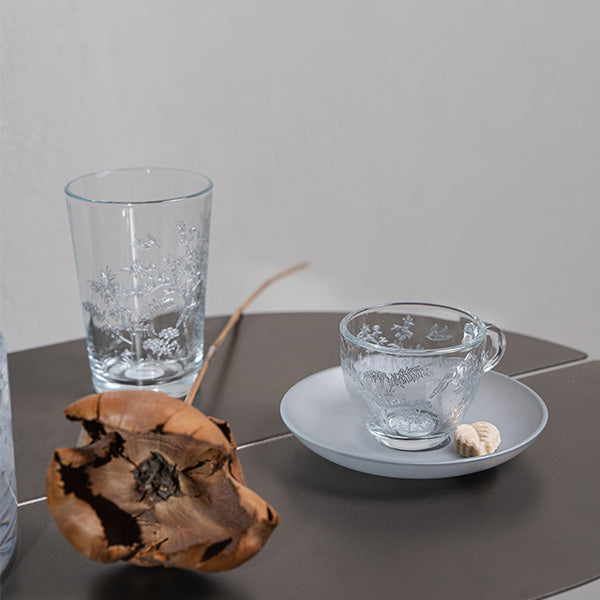 Silver Forest Espresso Cup , Silver Saucer - طقم اكواب إسبرسو مع صحن غير لامع بنقش الطائر والغصن ,فضي