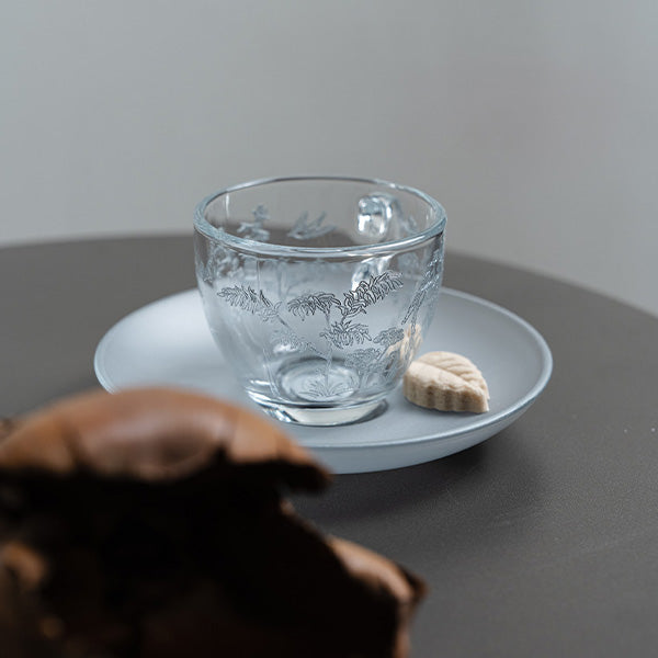 Silver Forest Espresso Cup , Silver Saucer - طقم اكواب إسبرسو مع صحن غير لامع بنقش الطائر والغصن ,فضي