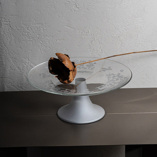 Silver Forest Cake Stand  W Satin 28 CM - طبق تقديم بنقش الطائر والغصن ,فضي قاعدة 28سم