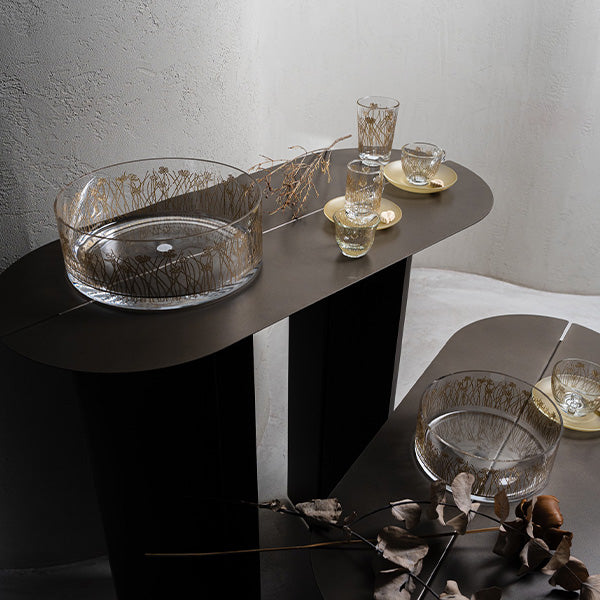 Gold Flying Botanical flower Glazed Satin 20 cm  -  وعاء تقديم  بنقشة نباتية ذهبي 20 سم