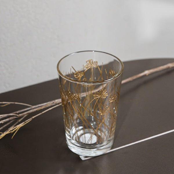 Gold Flying Botanical flower  Drinking Glass Set -طقم اكواب بنقشة نباتية ذهبي