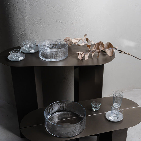 Silver Flying Botanical flower Glazed Satin 20 cm  - وعاء تقديم  بنقشة نباتية فضي 20 سم