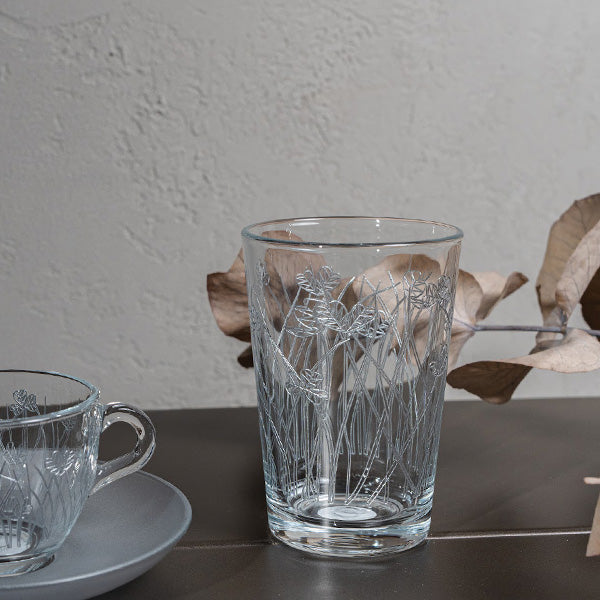 Silver Flying Botanical flower  Drinking Glass Set -طقم اكواب بنقشة نباتية فضي