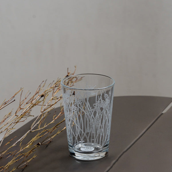 White Flying Botanical flower  Drinking Glass Set -طقم اكواب بنقشة نباتية أبيض