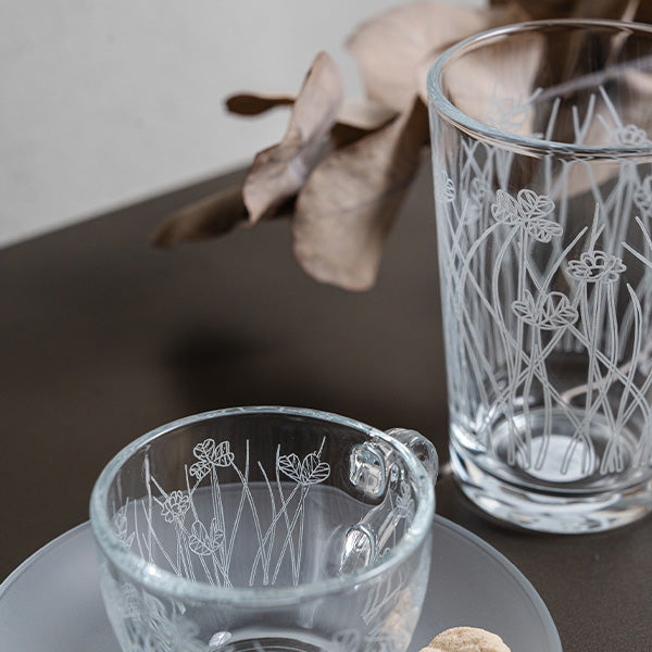 White Flying Botanical flower  Drinking Glass Set -طقم اكواب بنقشة نباتية أبيض