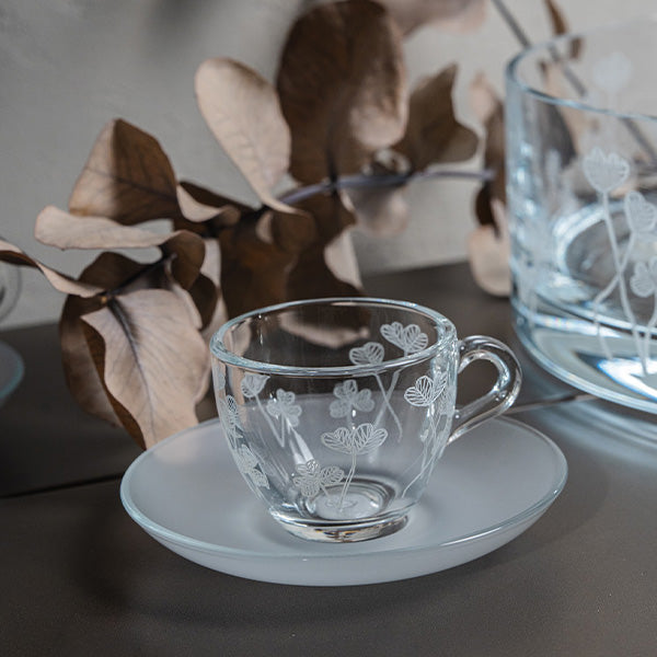 White Botanica Espresso Cup ,White Saucer - طقم اكواب إسبرسو مع صحن غير لامع  بنقشة نباتية  ,ابيض