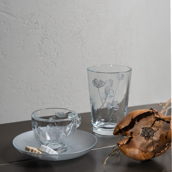 Silver Botanical  Drinking Glass Set - طقم اكواب بنقشة نباتية فضي