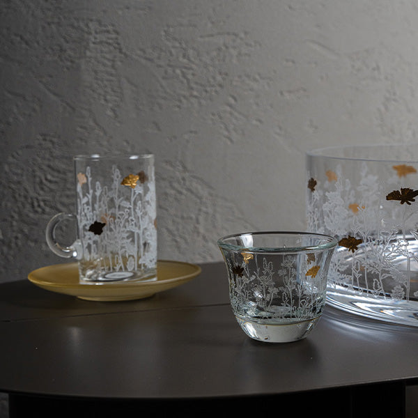 Gold Metallic Botanical flower Istekana & Gahwa Set  -   طقم استكانات شايوقهوة بنقشة نباتية معدني ذهبي