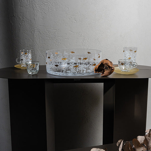 Gold Metallic Botanical flower  Drinking Glass Set - طقم اكواب بنقشة نباتية معدني ذهبي