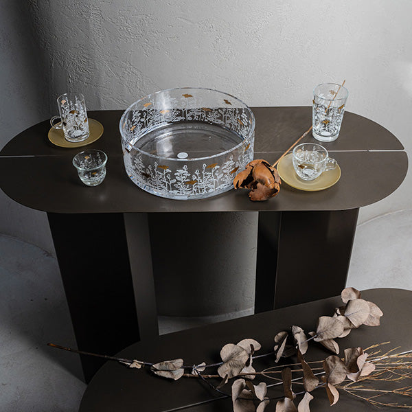 Gold Metalic Botanical flower Espresso Cup ,Saucer - طقم اكواب إسبرسو مع صحن غير لامع  بنقشة نباتية معدني,ذهبي