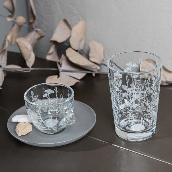 Silver Metallic Botanical flower  Drinking Glass Set - طقم اكواب بنقشة نباتية معدني فضي