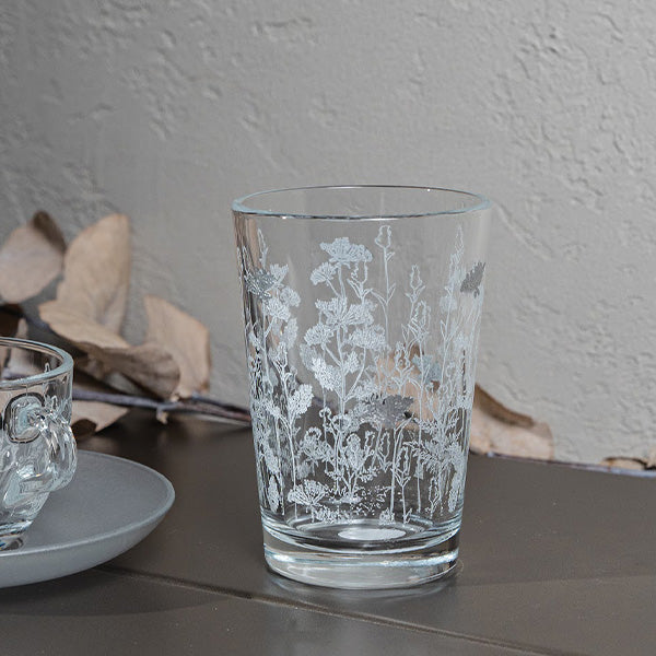 Silver Metallic Botanical flower  Drinking Glass Set - طقم اكواب بنقشة نباتية معدني فضي