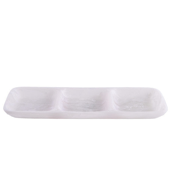 COMPARTMENT TRAY LARGE  WHITE SWIRL - صينية كبيرة مقسمة 3 أقسام 43x16x4سم , لون أبيض