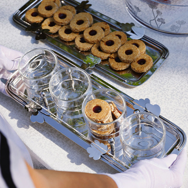 Botanical Rectangular Acrylic Tray with 4-Cup Holder and Lid - صينية مستطيلة بنقشة نباتية من الأكريليك مع حامل 4 أكواب وغطاء