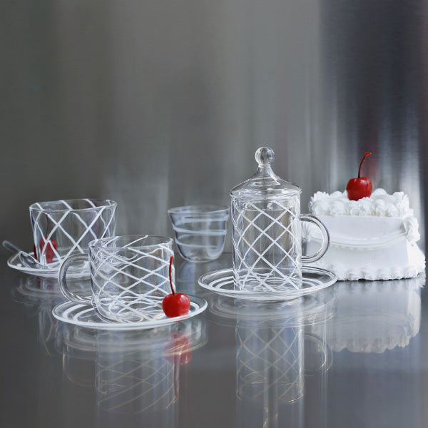 6 PC ICE CREAM CUP WITH SAUCE AND SPOON SWIRL STRIPES 6 PCS 12x6 CM - 6 قطع أكواب آيس كريم مع ملعقة خطوط دوامية 6 قطع 12 × 6 سم