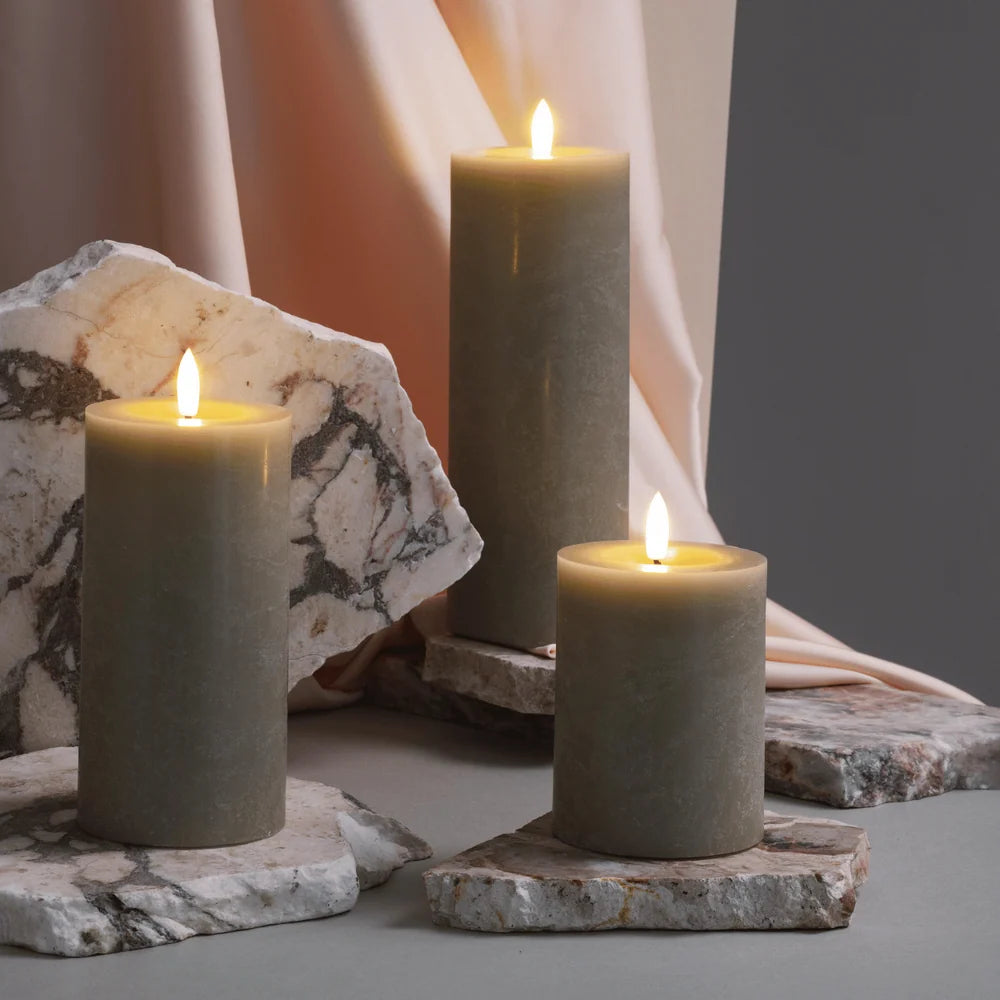 MM LED pillar candle, Rock, Melted, Kit grey, 74x200 mm - MM شمعة عمودية LED، صخرية، ذائبة، طقم رمادي، 74x200 ملم
