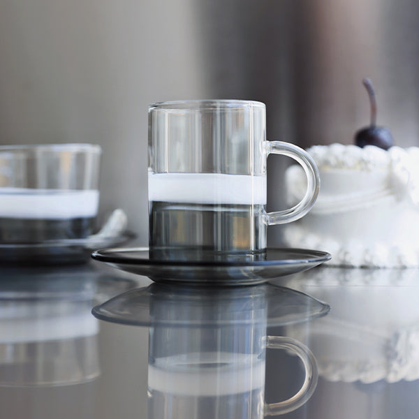 6PC Grey and White Istekana & Gahwa Set with Saucer- طقم إستكانة شاي وقهوة