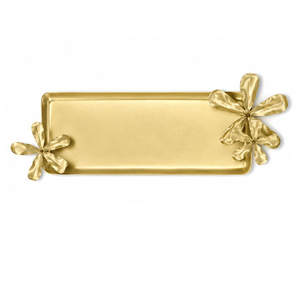 Rectangular Tray With Sheet & Cast Flower, Gold - صينية مستطيلة مزخرفة بزهور , ذهبي