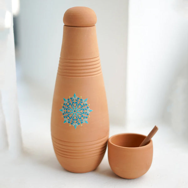 Water Drinking Pot With Cup , Light Blue- فخارة تنقية المياه ,أزرق فاتح