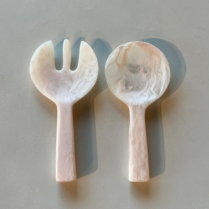 Short Handle Salad Servers 2pcs 20x10cm, Blush Color - مجموعة ادوات السلطة 2قطعة 20x10سم, لون بيج