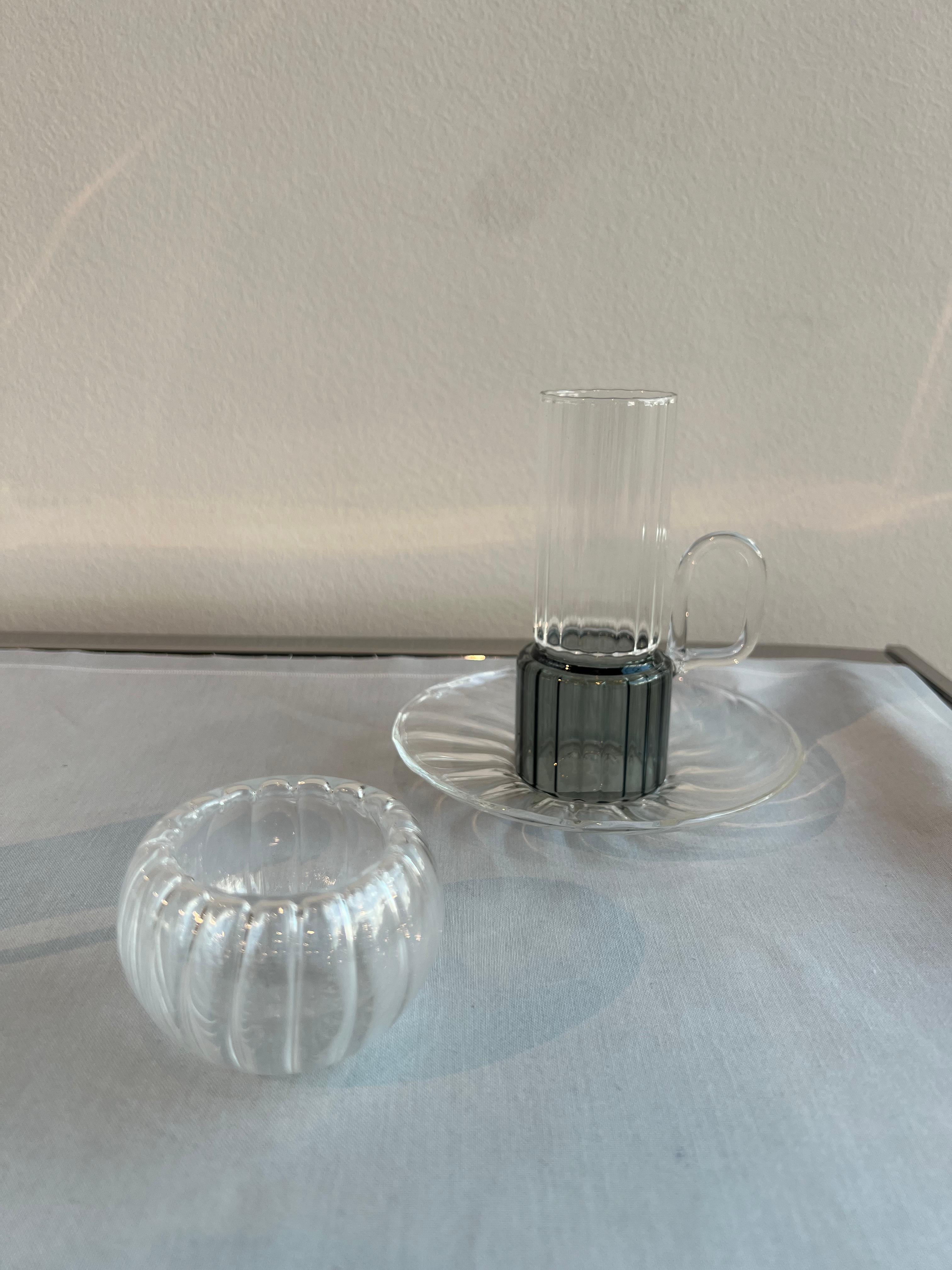 DOUBLE TEA GLASS & GAHWA CUP SET GRAY