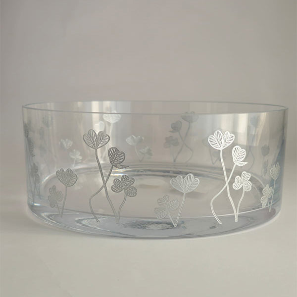 Silver Botanical Large Bowl Glazed Satin 25 cm  - وعاء تقديم بنقشة نباتية فضي 25 سم