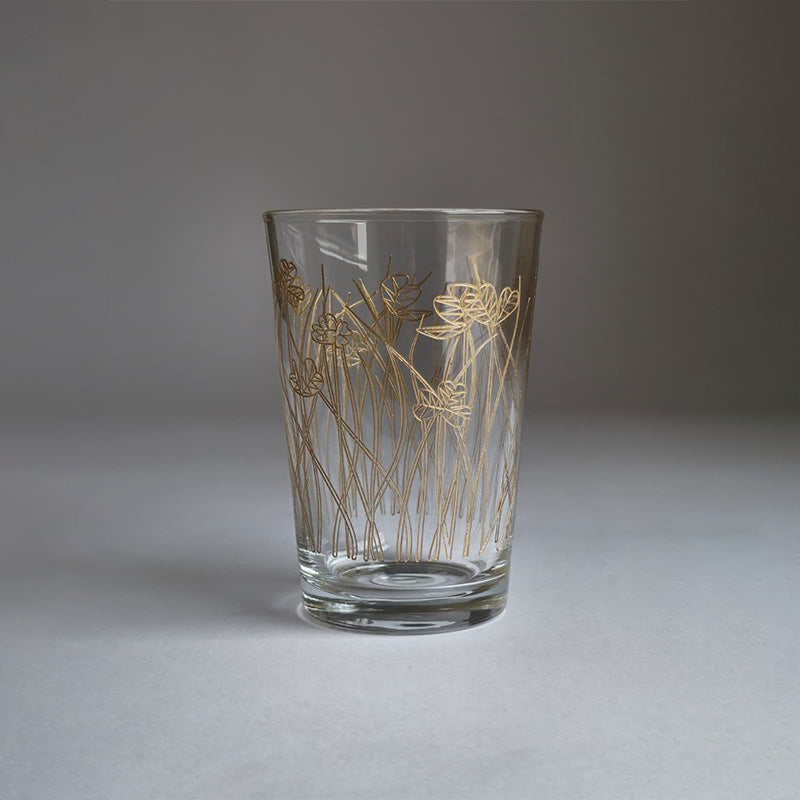 Gold Flying Botanical flower  Drinking Glass Set -طقم اكواب بنقشة نباتية ذهبي