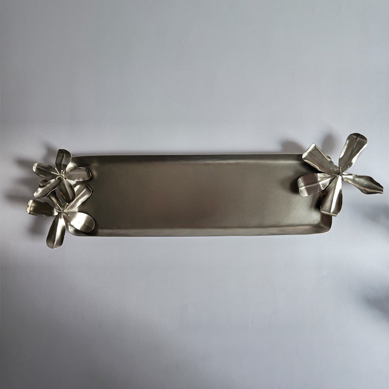 RECTANGULAR TRAY WITH SHEET & CAST FLOWER - صينية مستطيلة مزخرفة بزهور