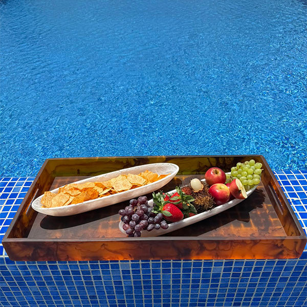 Turtoise ,Large Rectangle Handled Tray - صينية كبيرة مستطيلة بمقبض, بني