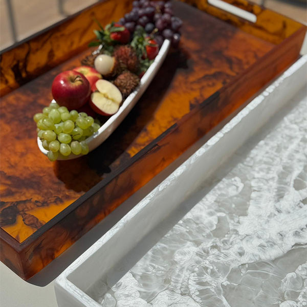Turtoise ,Large Rectangle Handled Tray - صينية كبيرة مستطيلة بمقبض, بني
