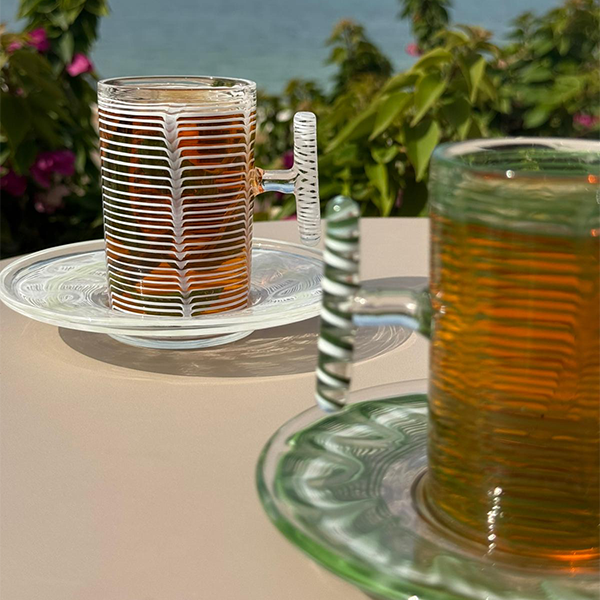 Istekana & Gahwa Set With Handles , Green - طقم استكانات شاي وقهوة ,أخضر