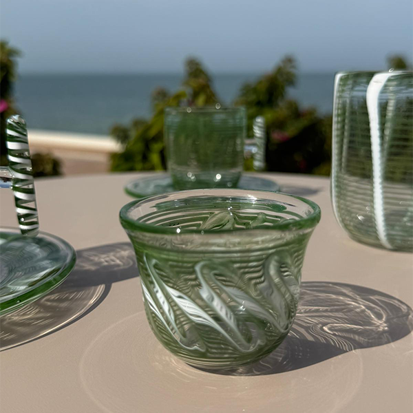 Istekana & Gahwa Set With Handles , Green - طقم استكانات شاي وقهوة ,أخضر