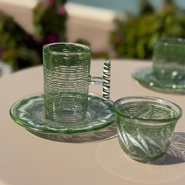 Istekana & Gahwa Set With Handles , Green - طقم استكانات شاي وقهوة ,أخضر