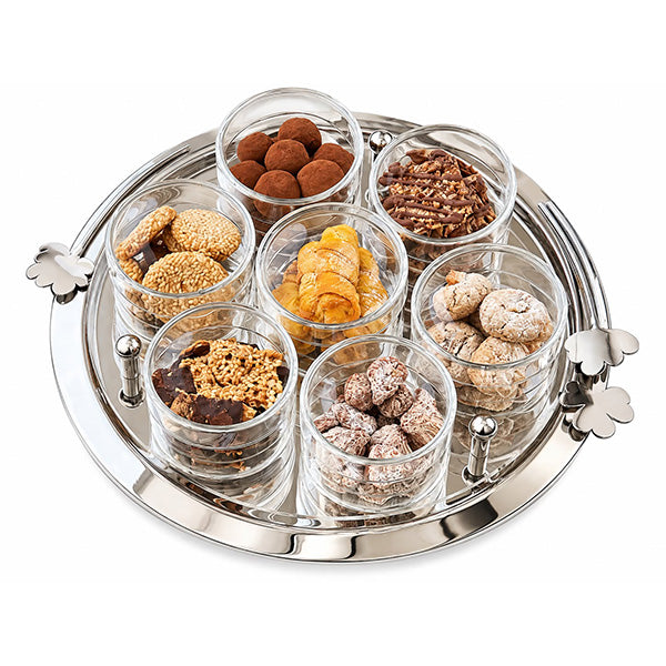 Botanical Round Serving Tray with 7 Cups - صينية تقديم دائرية بوتانيكال مع 7 أكواب