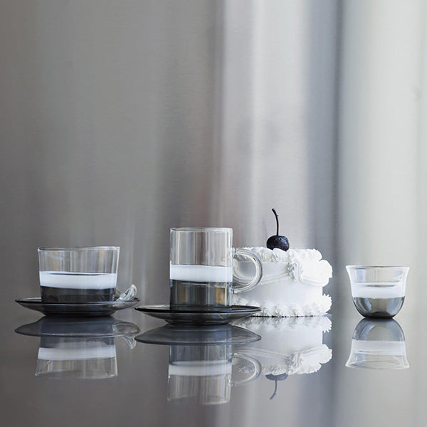 6PC Grey and White Istekana & Gahwa Set with Saucer- طقم إستكانة شاي وقهوة