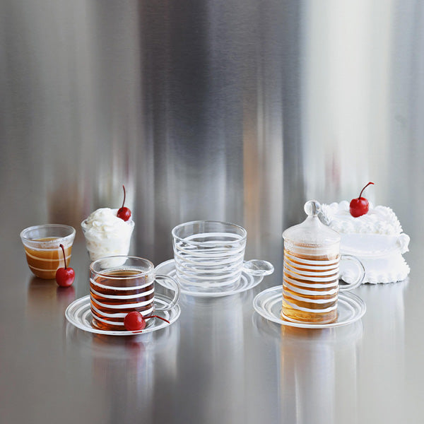 6 PC TEA CUP WITH SAUCER  WHITE STRIPES 6 PCS 11.5x6.5 CM -6 قطع فناجين شاي مع صحن خطوط بيضاء 6 قطع 11.5 × 6.5 سم